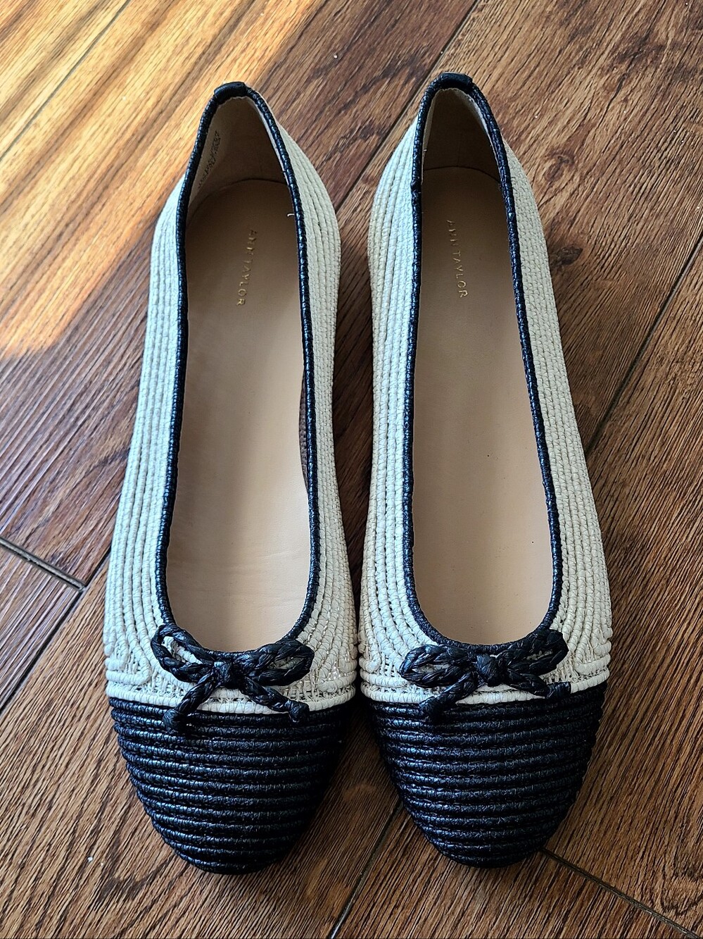 Ann Taylor Woven Ballet Flats Black Ivory Bow Women’s Size 11M